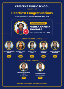 Young Champions Shine at USO National Tests 2026; Crescent Public School, Ballarpur Bags 8 Awards